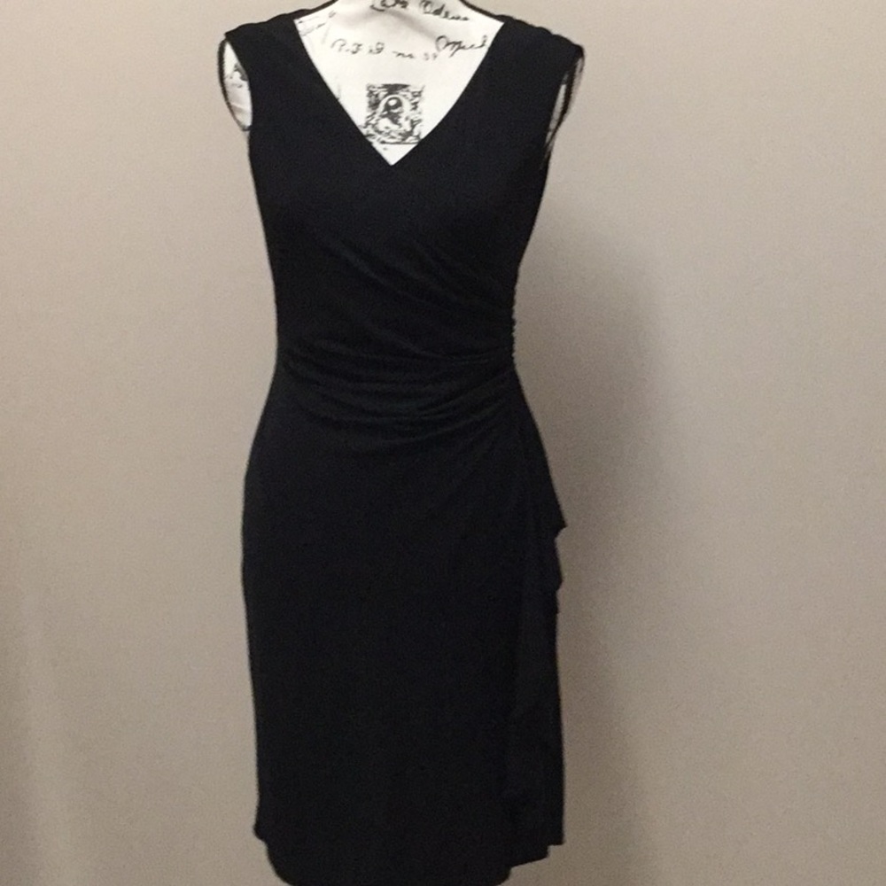 WHBM black sheath dress with left side ruching